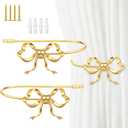 2 Pack Metal Bow Curtain Holdbacks Gold Wall Mounted Curtain Hold Backs Curtains Modern Tiebacks Decorative Window Drapery Tiebacks with Bow Finials for Living Room Bedroom Office Home