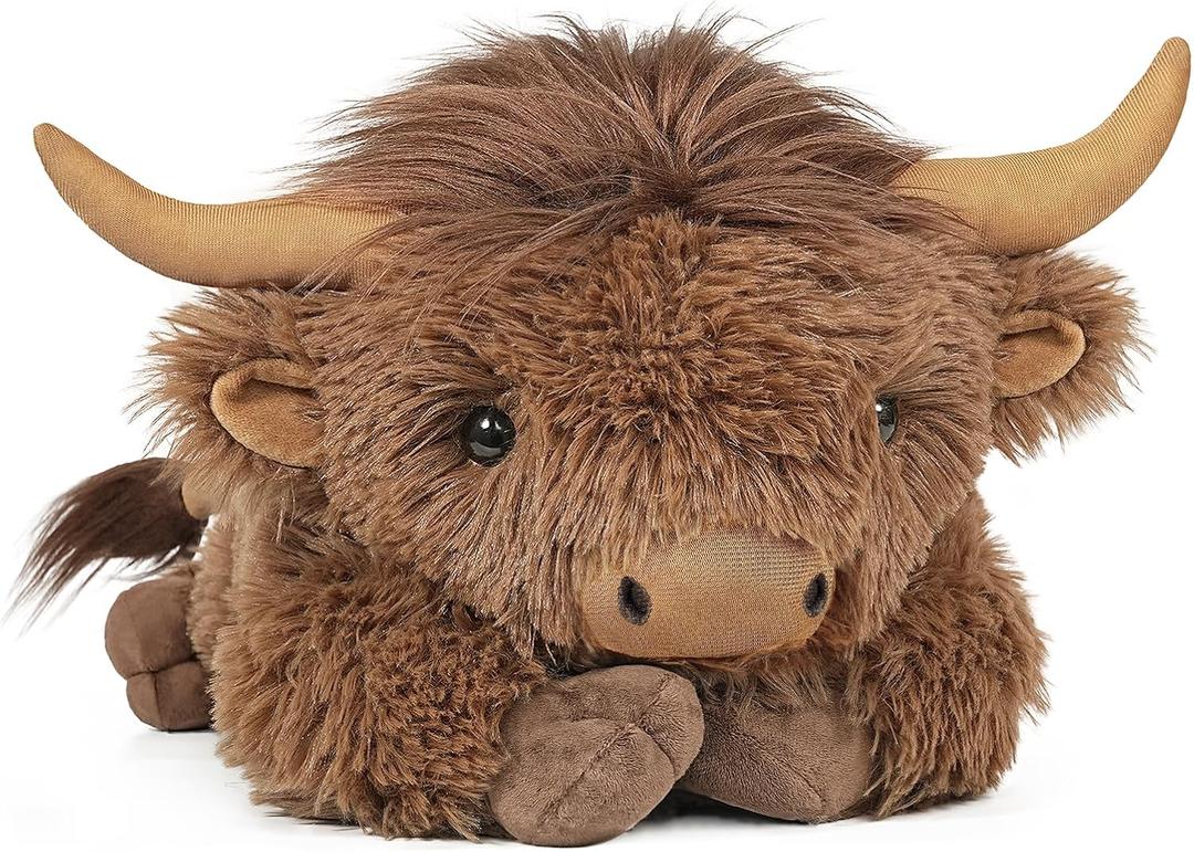 Weighted Highland Cow Stuffed Animals, 4.2 Lbs Weighted Highland Cow Plush for Kids & Adults, 21.6 Inch Large Cattle Pillow Toy Gift for Christmas Birthday Gift (Dark Brown)
