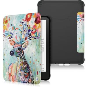 Case Compatible with Kindle Paperwhite 7 inch (12th Generation)-2024 Release,Soft TPU Transparent Back Protective Cover with Auto Wake/Sleep,Deer