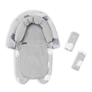 Baby Car Seat Head Support with Extra Headrest, 2-in-1 Babybody Supports with Shoulder Pads Set for Newborn, Adjustable Infant Car Seat Insert Compatible with Stroller, Baby Swing (Grey Elephant)