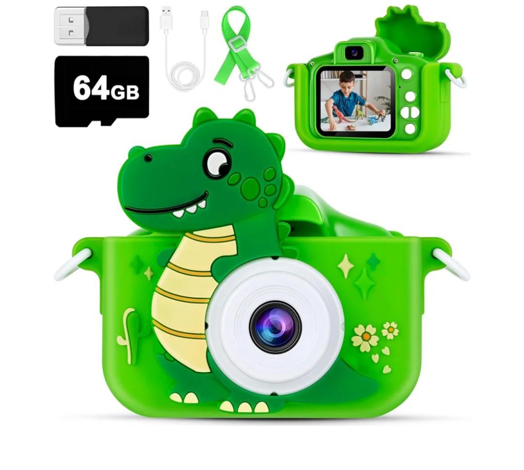 Kids Camera, 64GB Digital Camera Toy for Kids, Dinosaurs Birthday Gifts for Boys Age 3-12, 1080P HD Video Camera for Toddler, Children Toys for Boys