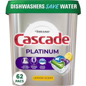 Cascade Platinum Dishwasher Pods, Dishwasher Detergent, Dishwasher Soap, Actionpacs, Lemon, 62 Count