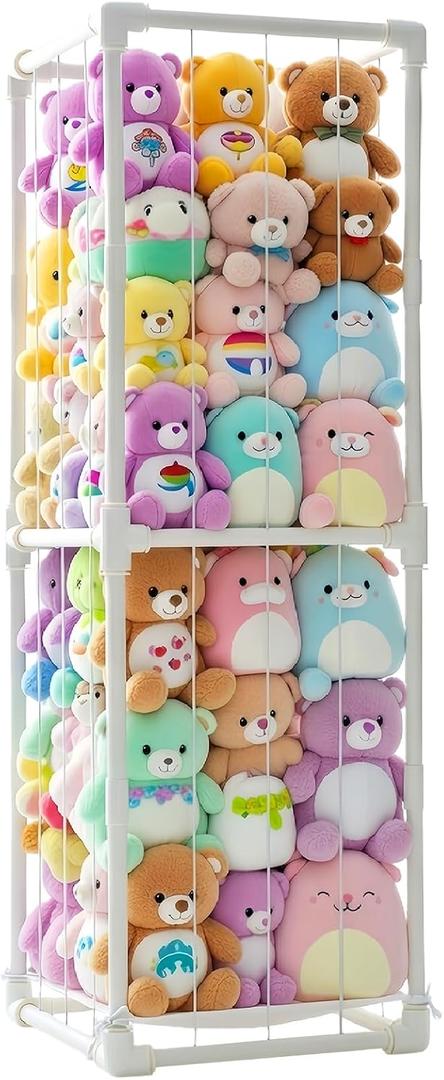 Large Stuffed Animal Storage Zoo Cage Holder, Upgradation PVC Stuffed Animal Storage Organizer, Space Saving Plush Toys Zoo Holder, for Kidroom Playroom, White