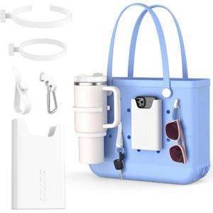 OUTXE 2 Pack Cup Holder for Bogg Bag, Fits 16-40oz Stanley, Silicone Phone Holder Accessories Compatible with All Bogg Bags Hooks Insert for Simple Modern Beach Tote Bag, White
