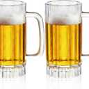 2Pack 16oz Plastic Beer Mugs with Handle, Reusable Acrylic Drinking Cups, Clear Beer Stein Glasses for Whiskey Juice Cocktail Beverages, Beer Glasses Cups for Party Bar Home Hotel (470ml)