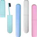 Hooqict 4 Pack Travel Toothbrush Case Portable Travel Toothbrush Holder Plastic Toothbrush Container Protector Cover for Traveling, Camping, Home, School, Business (Green, Blue, White, Pink)