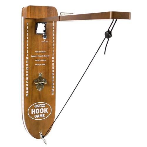 Ring Toss Game, Man Cave Decor, Solid Wood Wall Mounted Hook and Ring Game with Adjustable Rings & LED Lights, Ring Swing Game,Outdoor Games,Yard Games