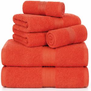 Ample Decor 100% Cotton Luxury 6 Piece Towels Set, 2 Bath Towels, 2 Hand Towels, 2 Wash Cloths for Bathroom - Orange Towel Sets