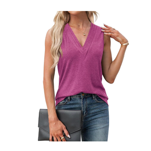 Agnes Urban Womens V Neck Tank Tops Dressy Summer Sleeveless Shirts Casual Loose Tunic Tops Blouses T Shirts Reddish Purple-L