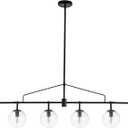Modern Black Glass 6-Light Linear Pendant Light, Kitchen Island Chandelier
