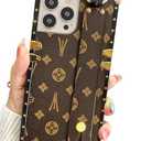 Dropcases Compatible with iPhone 16 Pro Case Luxury Designer for Women Girls,Rectangle Leather with Wristband Strap Holder Protective Phone Cover for iPhone 16 Pro - 6.3 inch (Brown)