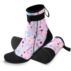 XUKER Neoprene Water Socks for Kids Toddlers 3mm Sand Proof Beach Volleyball Socks Diving Boots for Outdoor Water Sports (X-Small, Pink)