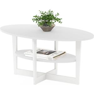 Furinno Jaya Oval Coffee Table, 35.43 (W) x 16.49 (H) x 19.69 (D) inches, White, 19.7"D x 35.4"W x 16.4"H
