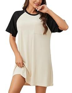 YYA Loose Nightgowns for Women Short Sleeve Sleepwear Comfy Sleep Shirt Scoopneck Nightshirt with Pocket Apricot Small