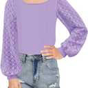 Geckatte Girls Long Sleeve T-Shirts Lace Crewneck Casual Plain Stretchy Ribbed Knit Blouses Tops 5-14 Years