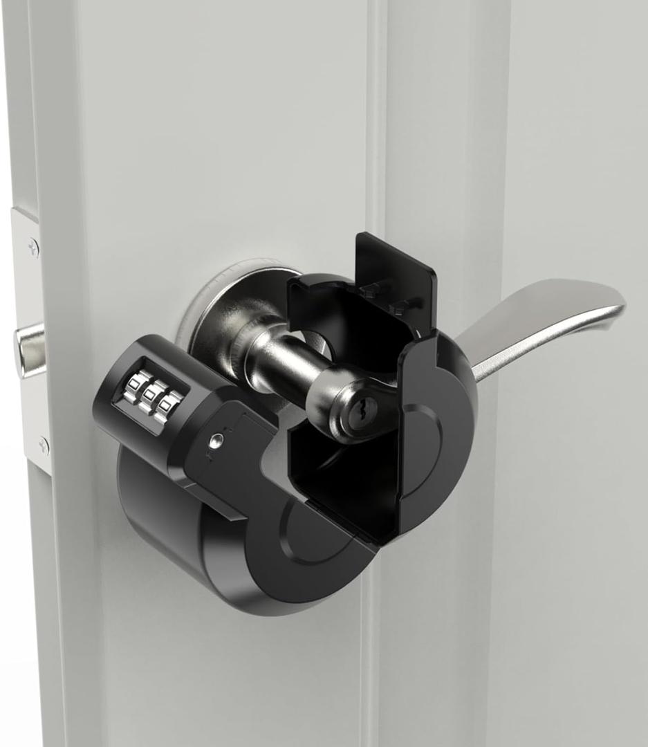 Keyed Door Handle Lockout Device Cover with Code to Disable Access to Keyhole Combination Lock for Bedroom from Outside Only Fits Handle Lock with Long Connecting Shaft Please Measure Before Order (Black)
