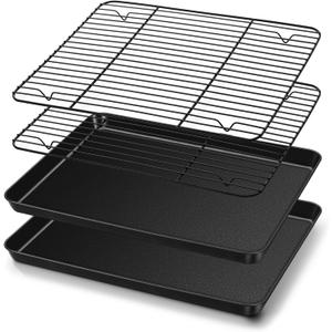 TeamFar Baking Sheet with Rack Set, 16 x 12 x 1 Nonstick Cookie Baking Pan Tray with Cooling Rack, for Baking/Roasting/Cooling, Healthy & Heavy-Duty, Easy Clean, Set of 4
