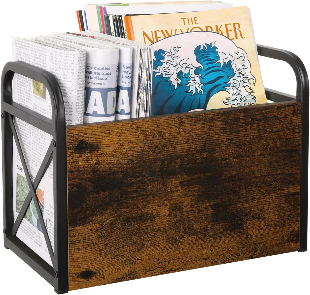 YINMIT Magazine Holder, Magazine Rack Floor, Magazine Storage Basket, Folder Organizer Bin for Books, Newspapers, Tablets (Medium, Brown)