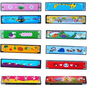 12 Pcs Kids Harmonicas Bulk | 16 Holes Musical Instrument Toys for Birthday Party Favors, Goodie Bag Stuffers, Classroom Prizes & Gifts for Kids Ages 4+