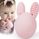 Teether Baby Teething Toy Rabbit Egg Rattle Toy Teething Pain Relief for Babies Boys Girls - Pink