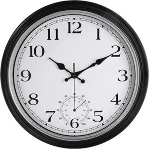 JoFomp Large Waterproof Outdoor Clock with Thermometer Combo - 16 inch Silent Non Ticking Quartz Battery Operated Wall Clock for Patio, Home, Pool, Garden, Porch, Deck (Silver, 16 Inch)