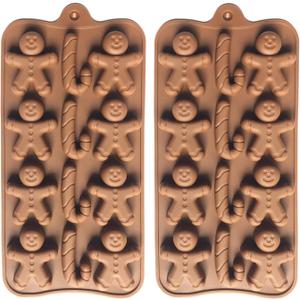 2pcs Christmas Silicone Molds for Baking Jelly Soap, Candy Cane, Gingerbread Men Chocolate Candy Mold (2 Shapes)