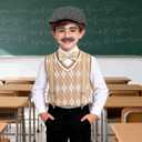 Old Man Costume for Kids Boys 100 Days of School Costume Dress Up Grandpa Costume Outfits for Halloween 3-10 Years (Brown)