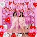 Galentines Day Decorations for Party, Fufuddz Pink Backdrop Foil Curtains Girls Valentines Banner Red Heart Garland Bachelorette Supplies Happy Birthday Sign Cute Gifts for Women Friends Ladies Night