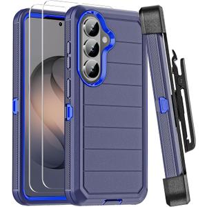 for Samsung Galaxy S26 Case with Belt Clip Holster, 2X Screen Protector, Heavy Duty 3-Layer Military Grade Rugged Full Body Shockproof Protection Phone Cover for Galaxy S26 (Blue)