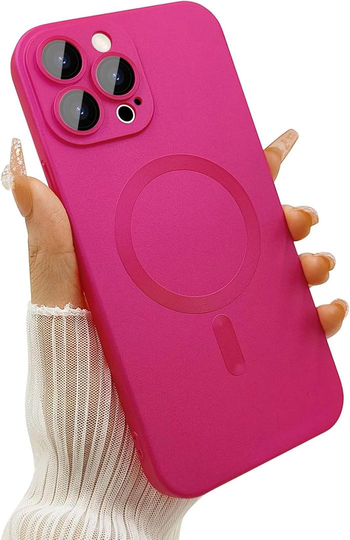 Magnetic Case for iPhone 13 Pro Max, Matte Luxury Soft Metallic Luster Design, Camera Lens Protector, Compatible with Magsafe, Hot Pink