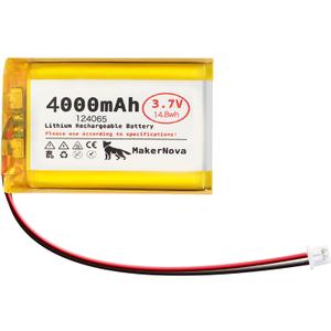 3.7V 124065 4000mAh LiPo Battery, 1S 3C Rechargeable, Micro JST 1.25 Connector, Dual Protection Board, 1 Pack