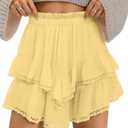 TARSE Womens Flowy Shorts High Waist Pleated Mini Skirts Casual Boho Ruffle Tiered Skorts Cute Versatile Fashion Shorts (Yellow, XXL)