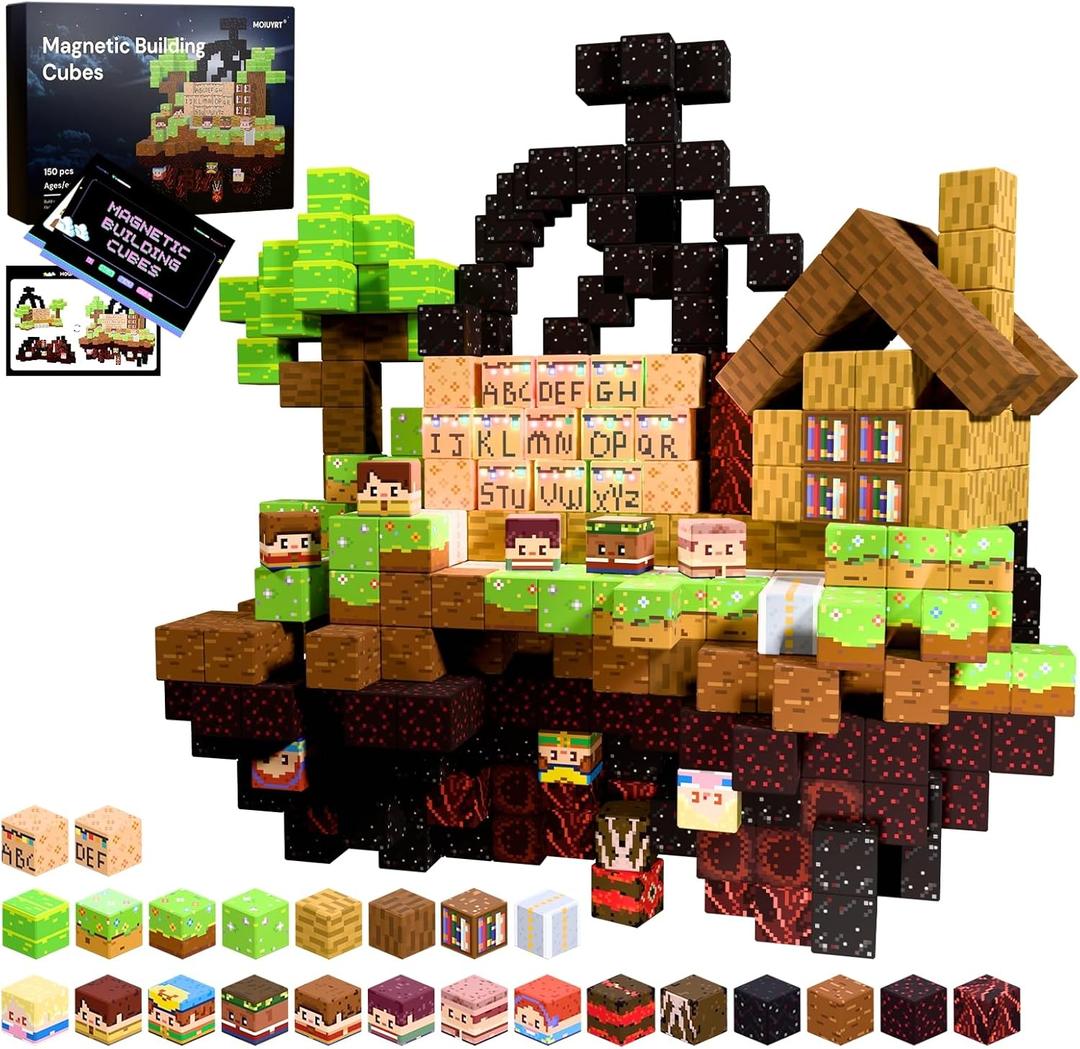 Moiuyrt 150 PCS 1in Magnetic Blocks, Magnetic Building Blocks for Kids, Light up Magnet Blocks Cubes for Boys Girls, STEM Sensory Toys for 3 4 5 6 7 8 9 10 11 12
