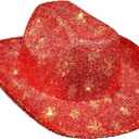 Christmas Cowgirl Santa Hat Glitter Cowboy Hat Party Hat with Star Snowflake for Men and Women for Christmas Party