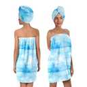 YWZDS Spa Wrap Bath Towel Set with Hair Turban, Cloud Print Design, Sky Blue, Towel Robe for Women