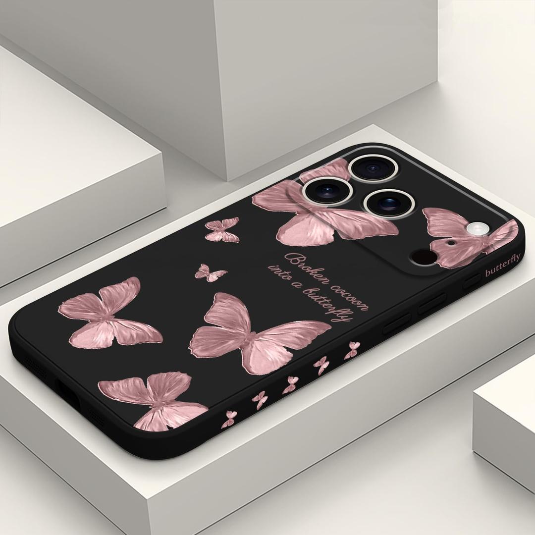 LEECG for iPhone 17 Pro Max Case, Flower Protective Bumper Slim Soft Phone Cover for iPhone 17 Pro Max 6.9 inch, Butterfly Black