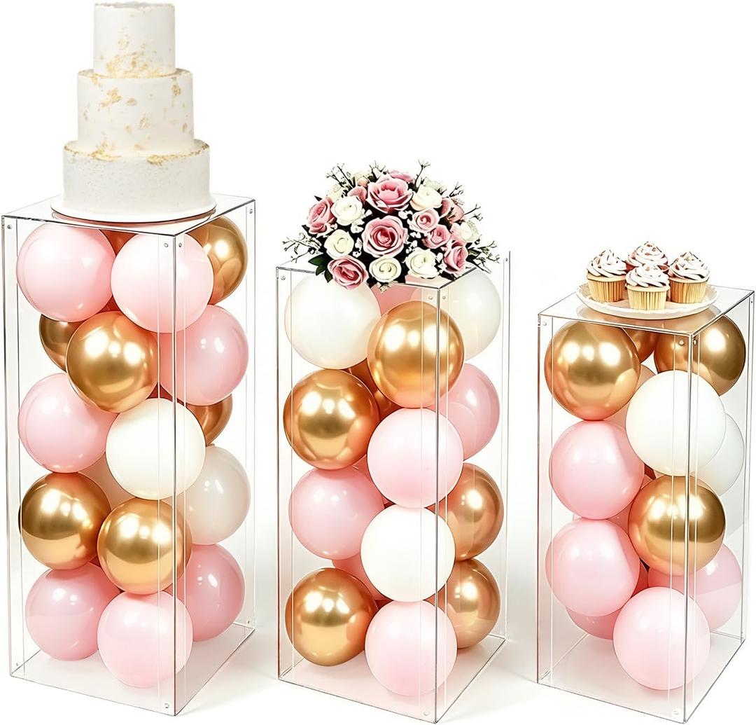 3PCS Acrylic Square Pedestal Stand for Party, Clear Cake Pedestal Stand
31.5/27.6/23.6IN Plinth Pillars for Wedding,Birthday,Gallery Sculpture Display,Retail Store Exhibition,Collectibles Display