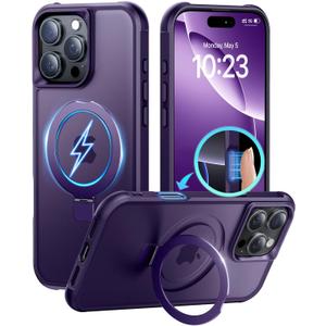 Magnetic Invisible Stand Designed for iPhone 16 Pro Case [Military Drop Protection] [Compatible with MagSafe] Shockproof Slim Translucent Matte Cover for iPhone 16 Pro Phone Case 6.3", Purple