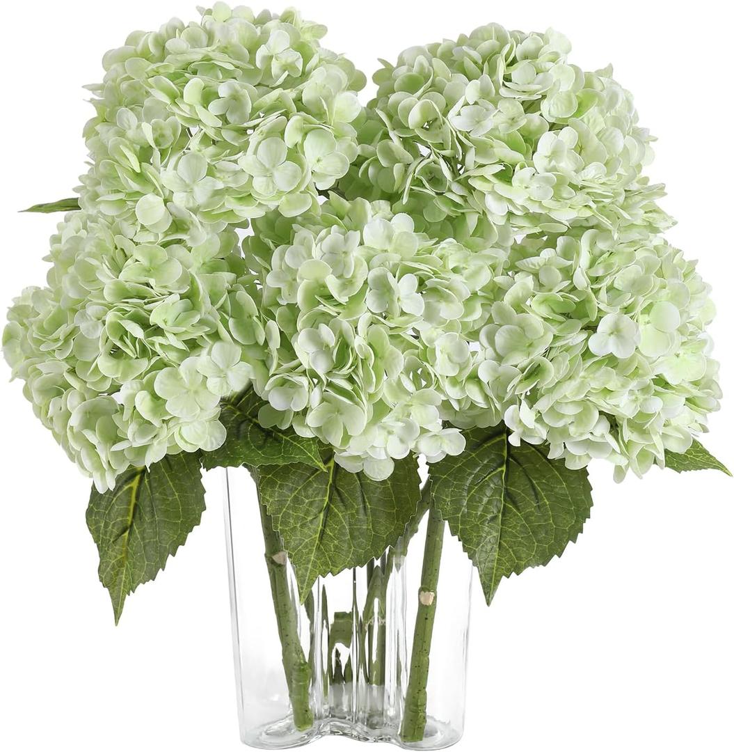 Coferset Light Green Hydrangea Artificial Flowers 3pcs Lifelike Faux Hydrangea Real TouchArtificial Flowers for Outdoors Home Wedding Christmas Office Party Living Room Decoration,22inch