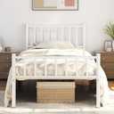 Yaheetech Twin Size Bed Frame Metal Platform Mattress Foundation with Spindle Headboard & Footboard/No Box Spring Needed/14 Inch Underbed Storage/Firm Support Easy Set up Structure, White