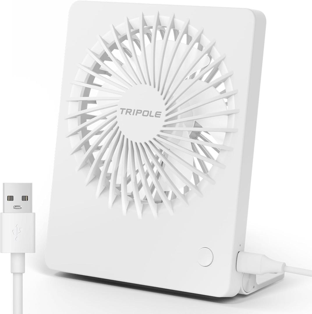 TriPole Mini Desk Fan USB Powered Portable Fan Small Personal Fan 3 Speeds Strong Airflow Table Fan for Travel Home Office Bedroom Desktop, 3.3ft Cable (No Battery, White)
