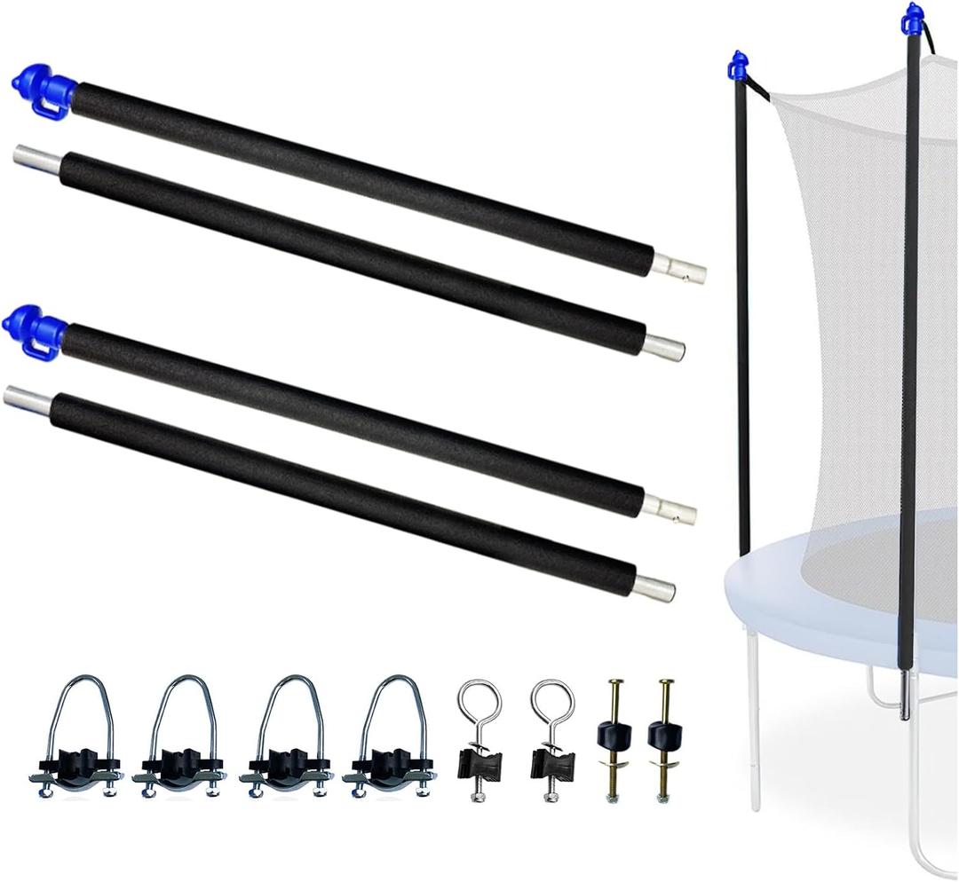 2 Sets Large Universal Trampoline Net Pole Replacement with Foam Sleeve, Enclosure Poles Kit with Clamp and Screws, Fix Bent/Broken Trampoline Fit for 10Ft-16Ft