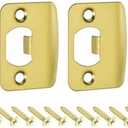 uxcell 4Pcs Door Strike Plate, 57mm x 45mm Stainless Steel Latch Deadbolt Replacement Lock Strike Plates for Door Frame Door Jamb Reinforcement, Gold