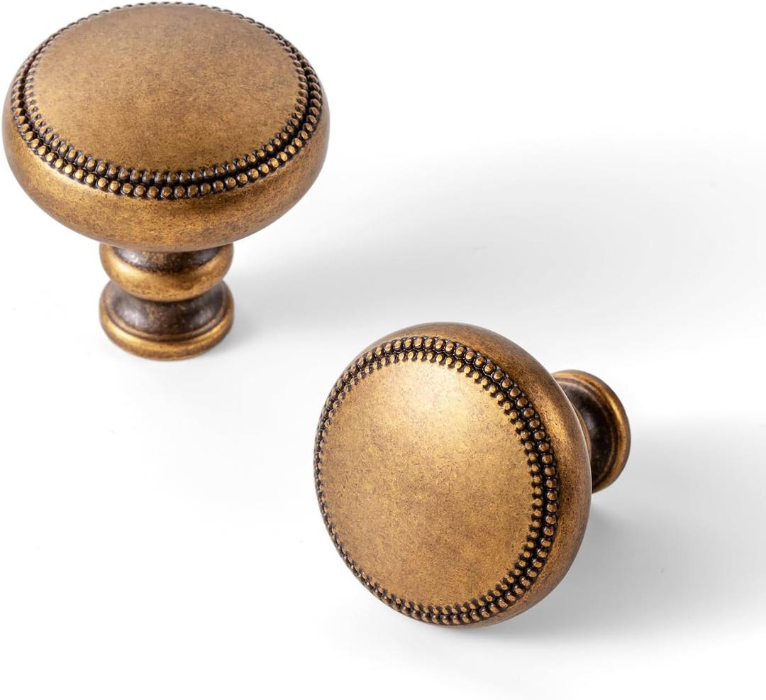 Goo-Ki 1.3''(33mm) Dia Antique Brass Cabinet Knob-Have Duty Zinc Alloy Drawer Knobs,Modern Style 6 Pack