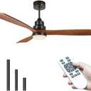 Ceiling Fans with Lights and Remote, 52 Inch 3 Blade Modern Wood Ceiling Fan with 3 Downrods, Quiet DC Motor, Outdoor Ceiling Fan for Bedroom Living Room Patio, Porch, Farmhouse