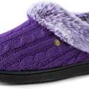 HomeTop Women's Cable Knit Slippers Breathable Warm Comfy Non-slip Indoor Outdoor House Shoes with Fuzzy Collar. Size 40-41