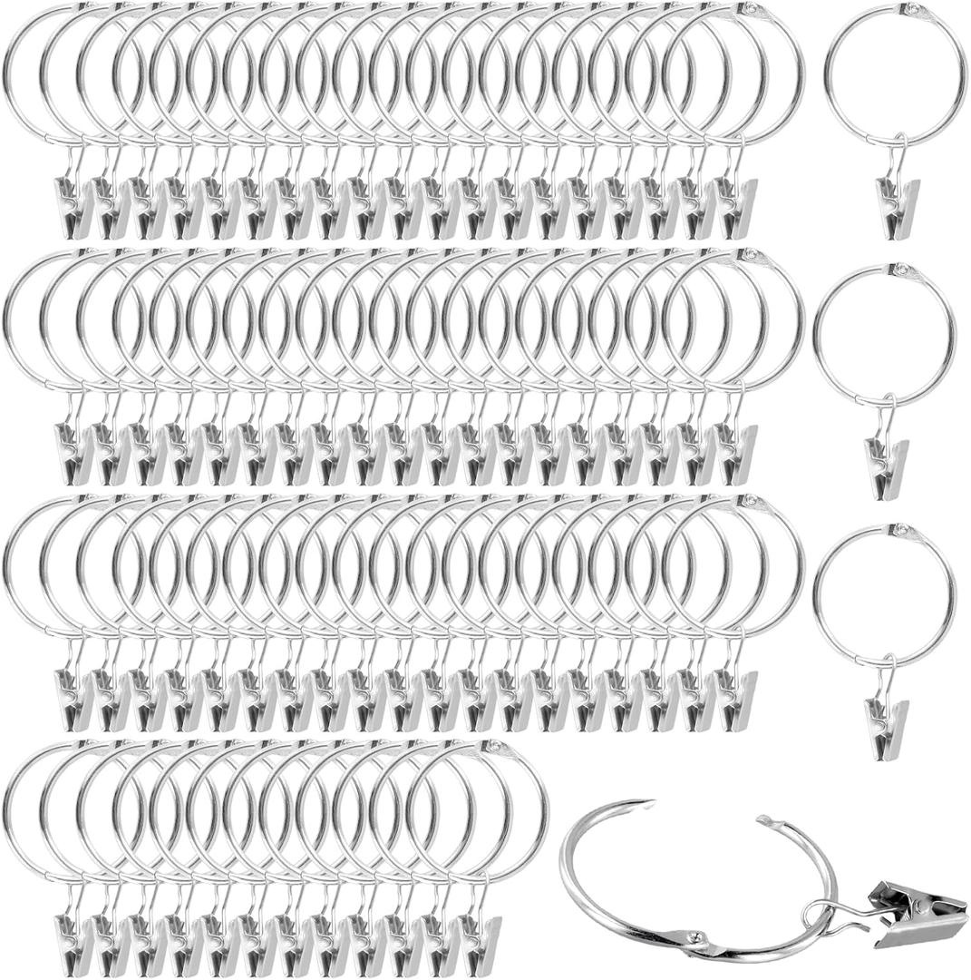 50 Pcs 2 Inch Silver Curtain Rings with Clips, Openable Metal Drapery Rod Rings with Hooks, Rustproof Curtain Ring Hooks for Bedroom, Living Room, Bathroom