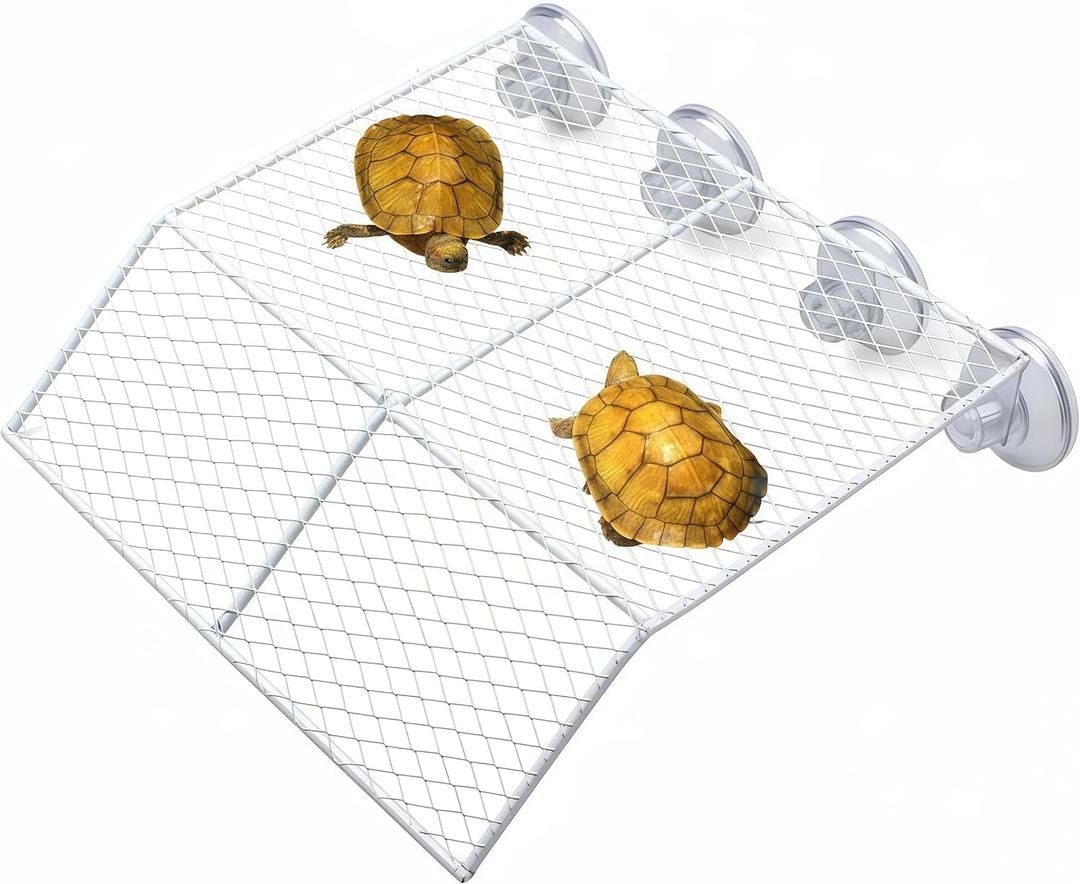 Turtle Basking Platform Large, Heavy Duty Metal turtle Platform for Aquarium, Turtle Tank Accessories, Rustproof Material with Strong Suction Cups, White 11"x11"x1.7"