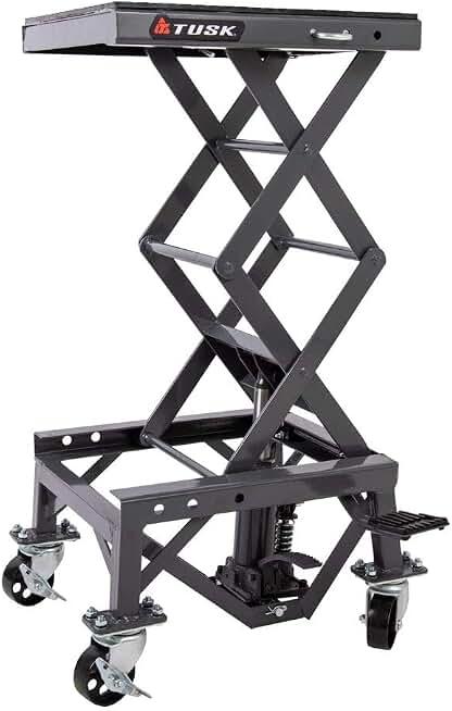 Tusk Scissor Lift Stand – Adjustable 13.75–34″ Heavy-Duty Motorcycle Lift Stand with Casters & Rubber Top Pad – Supports Up to 300 lb for Dirt Bike, ATV & UTV Maintenance