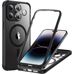 ESR for iPhone 14 Pro Max Case, Compatible with MagSafe, Full-Body Military-Grade Drop Proof Case for iPhone 14 Pro Max with Built-in 9H+ Tempered Glass Screen Protector, Clear Black
